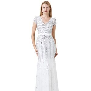 ADRIANNA PAPELL Ivory Beaded Full-Length Evening